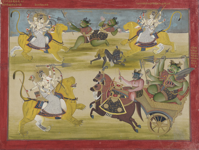 Datei:Durga fighting the rakshashas Shunga and Nishunga.jpg