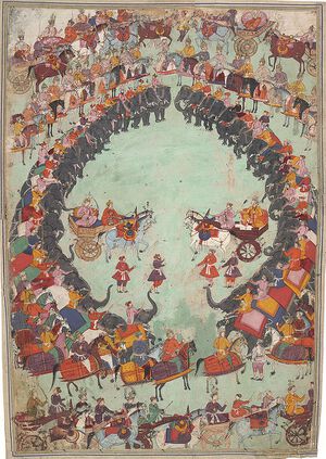 Arjuna and Bhimen preparing for battle.jpg